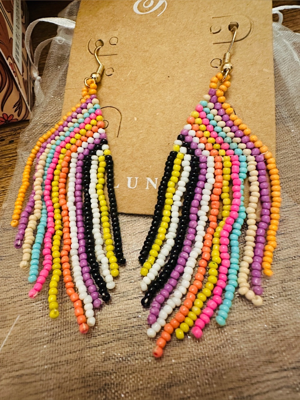 Beaded Fringe Drop Earrings - Multicolor by: Pluner*Saffi Earring small*BNIB